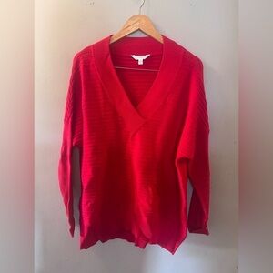 Time and Tru Oversized Sweater V-Neck Red Women’s Size L (12-14)